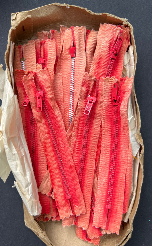 47 Vintage 4" Faded Red Metal Teeth Zips