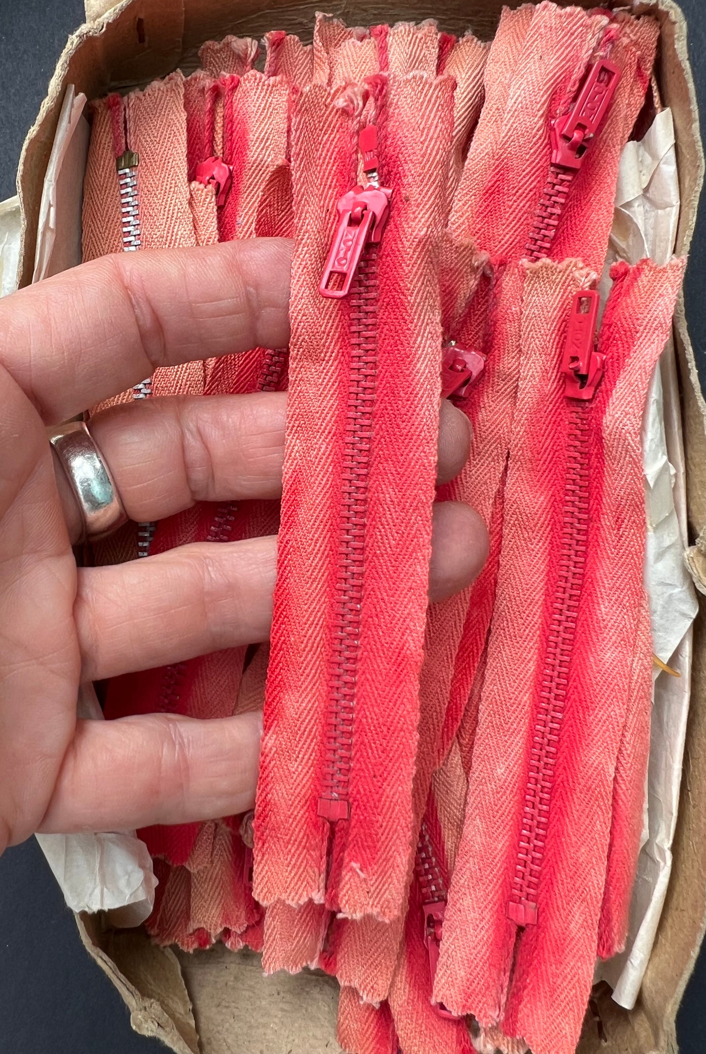 47 Vintage 4" Faded Red Metal Teeth Zips