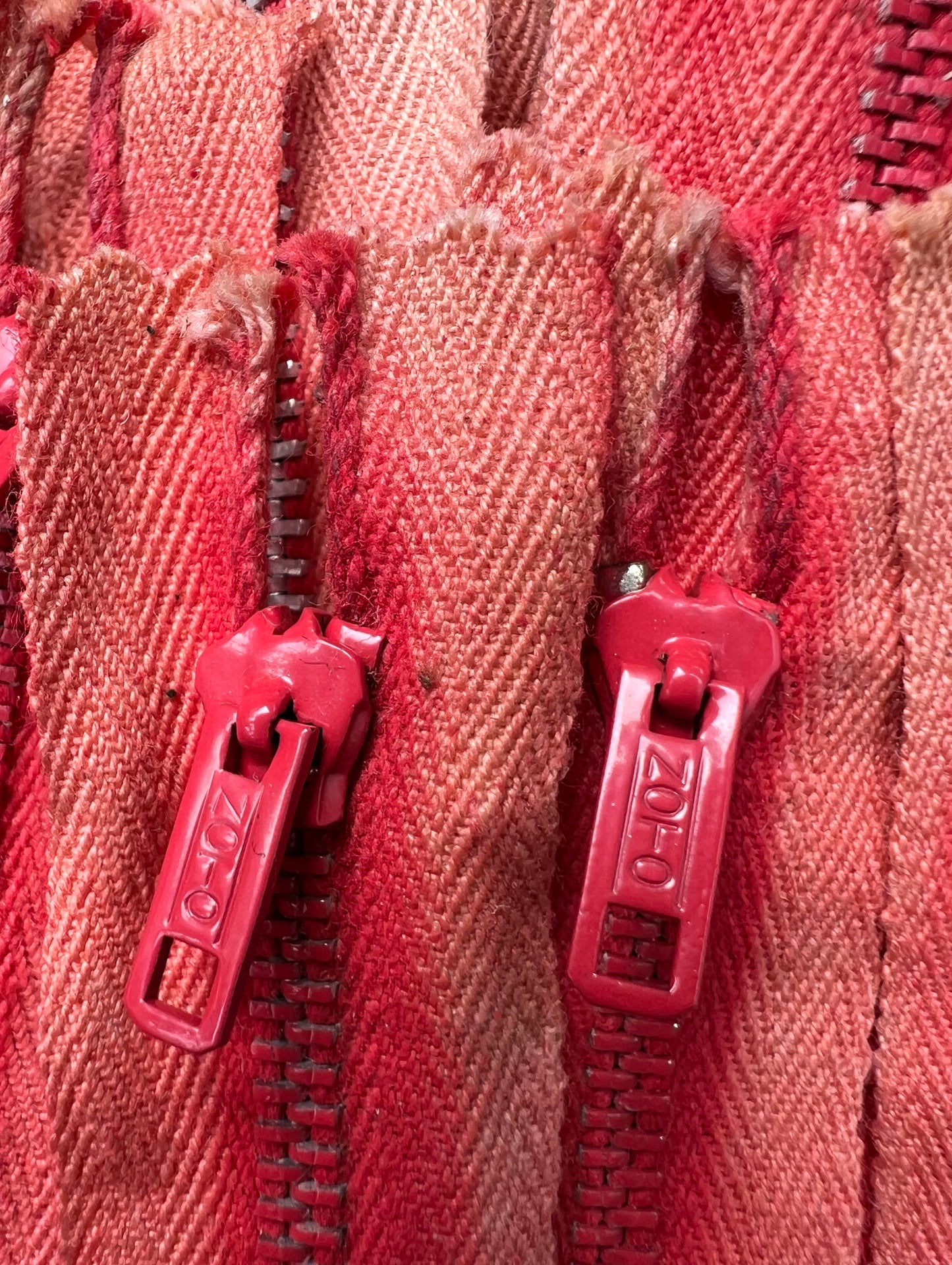 47 Vintage 4" Faded Red Metal Teeth Zips