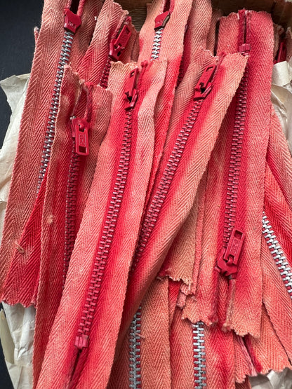 47 Vintage 4" Faded Red Metal Teeth Zips