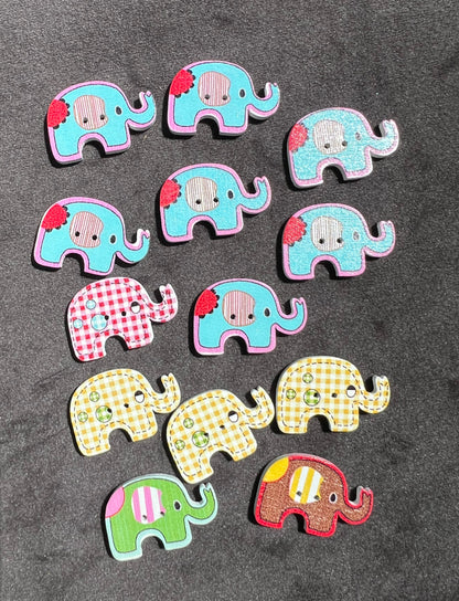 Job Lot of 13 Wooden Elephant Buttons