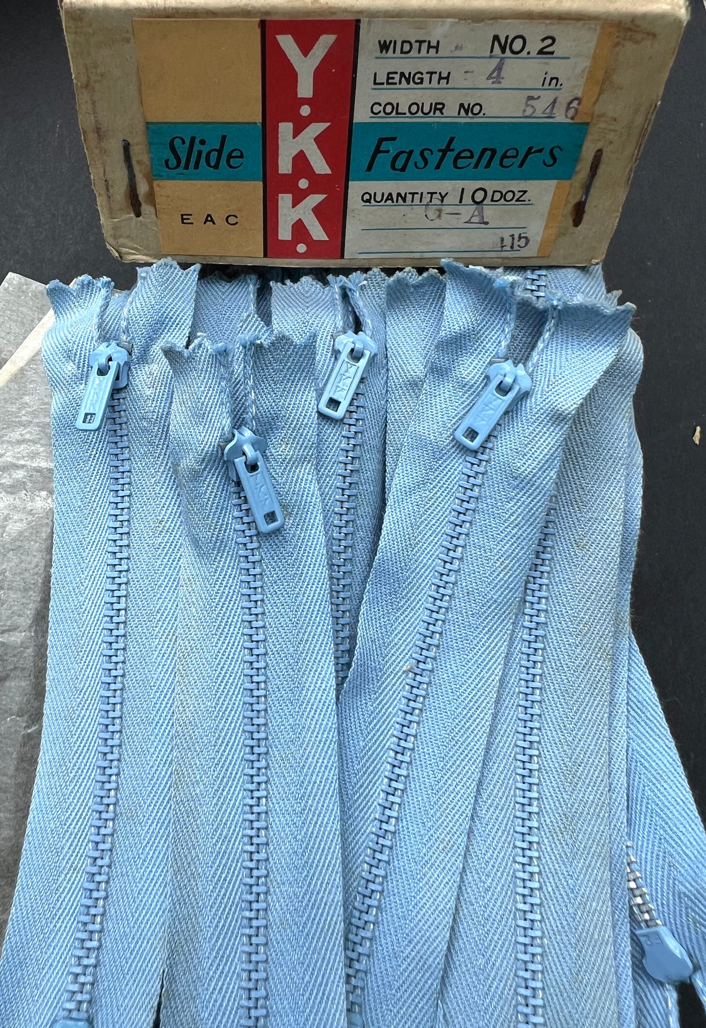 10 Dozen (120) Vintage 4" Sky Blue Metal Teeth Zips