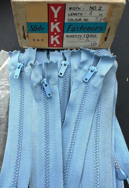 10 Dozen (120) Vintage 4" Sky Blue Metal Teeth Zips