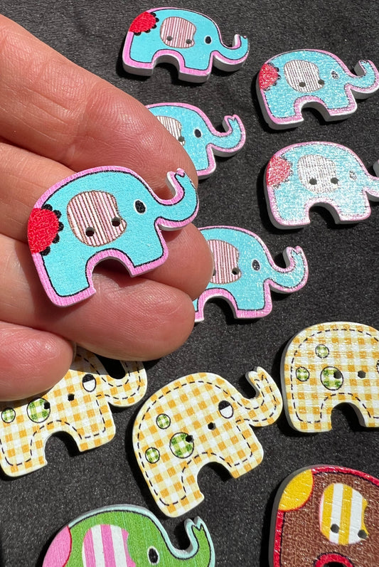 Job Lot of 13 Wooden Elephant Buttons