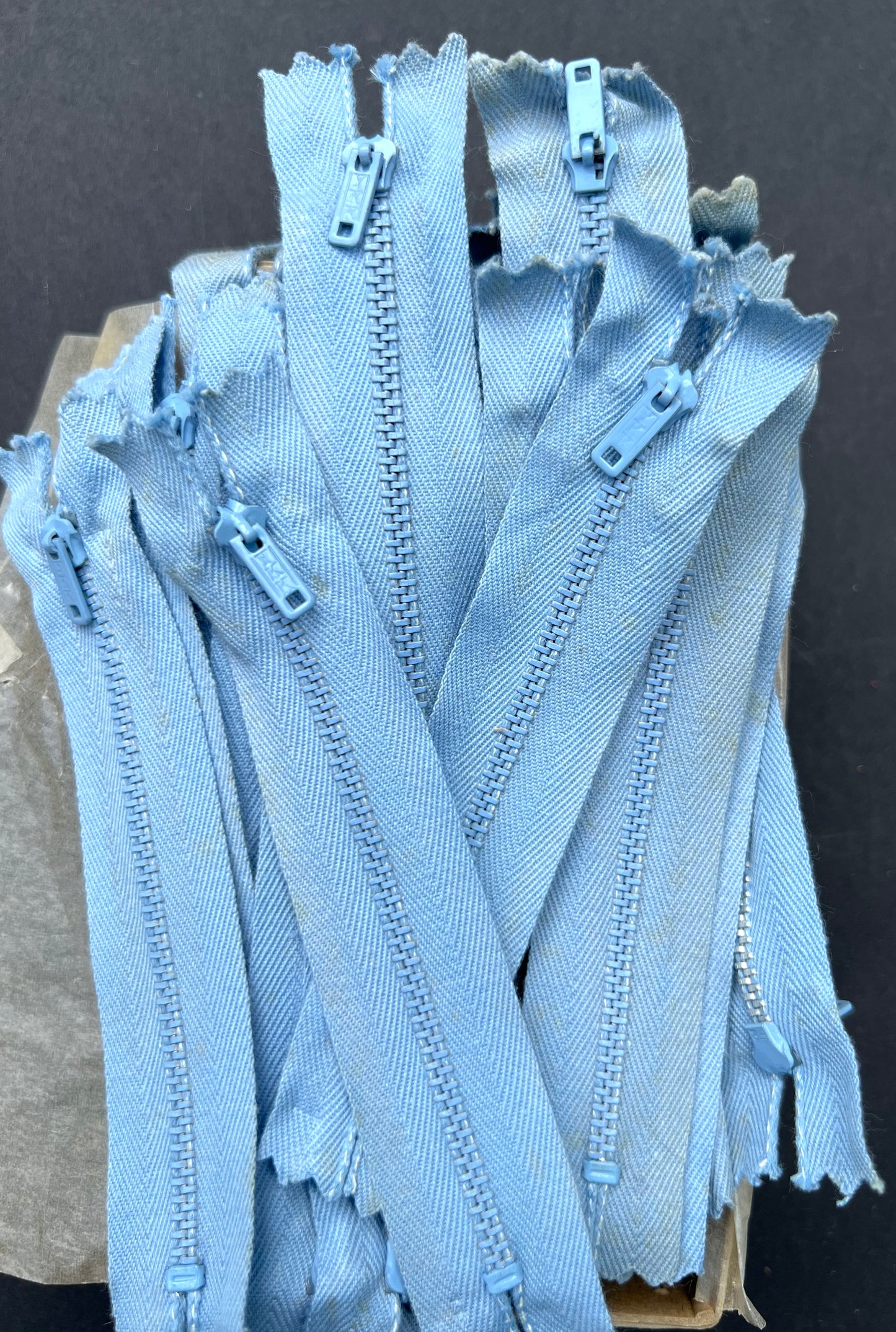 10 Dozen (120) Vintage 4" Sky Blue Metal Teeth Zips