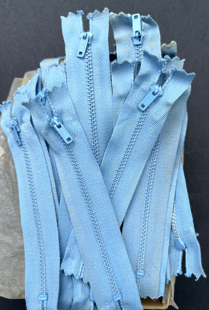 10 Dozen (120) Vintage 4" Sky Blue Metal Teeth Zips