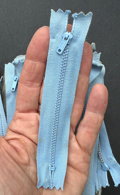 10 Dozen (120) Vintage 4" Sky Blue Metal Teeth Zips