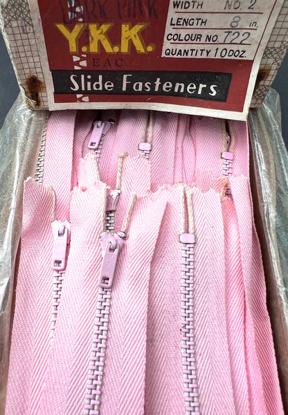 10 Dozen (120) Vintage 8" Pale Pink Metal Teeth Y.K.K Zips