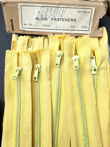 10 Dozen (120) Vintage 6" Yellow Metal Teeth  Zips
