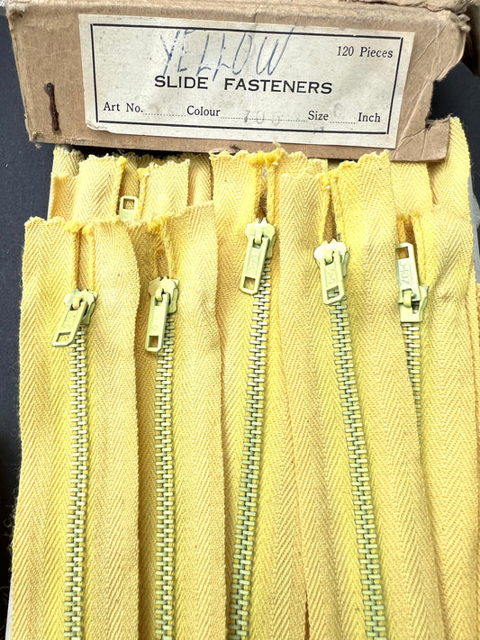10 Dozen (120) Vintage 6" Yellow Metal Teeth  Zips