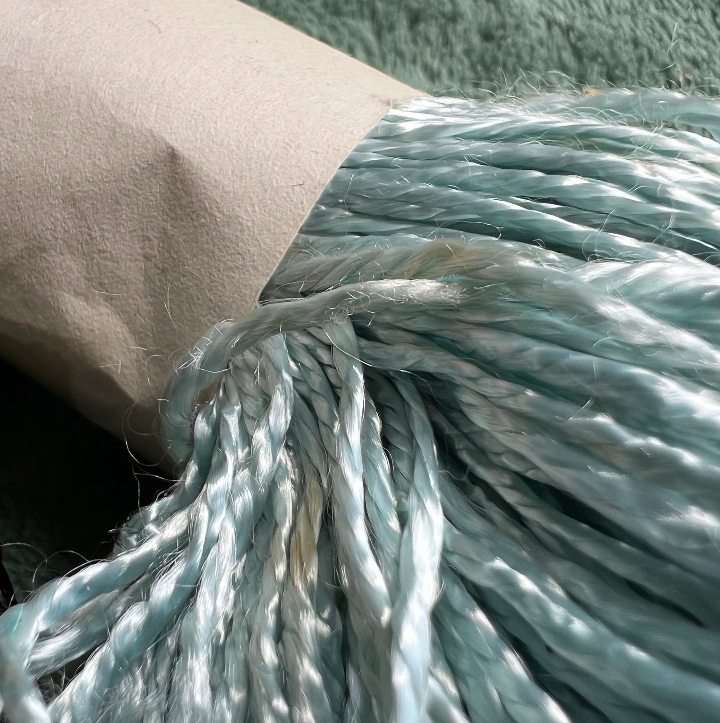 2 Skeins of Vintage Silvery Blue + Black 1/2mm Silky Rayon Thread -with Some Discolouration.