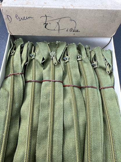 10 Dozen (120) Vintage 7" Sage Green Metal Teeth  Zips