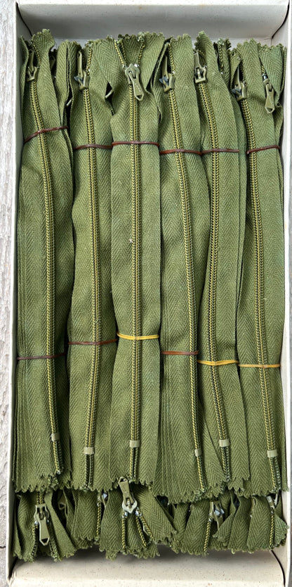 10 Dozen (120) Vintage 7" Sage Green Metal Teeth  Zips