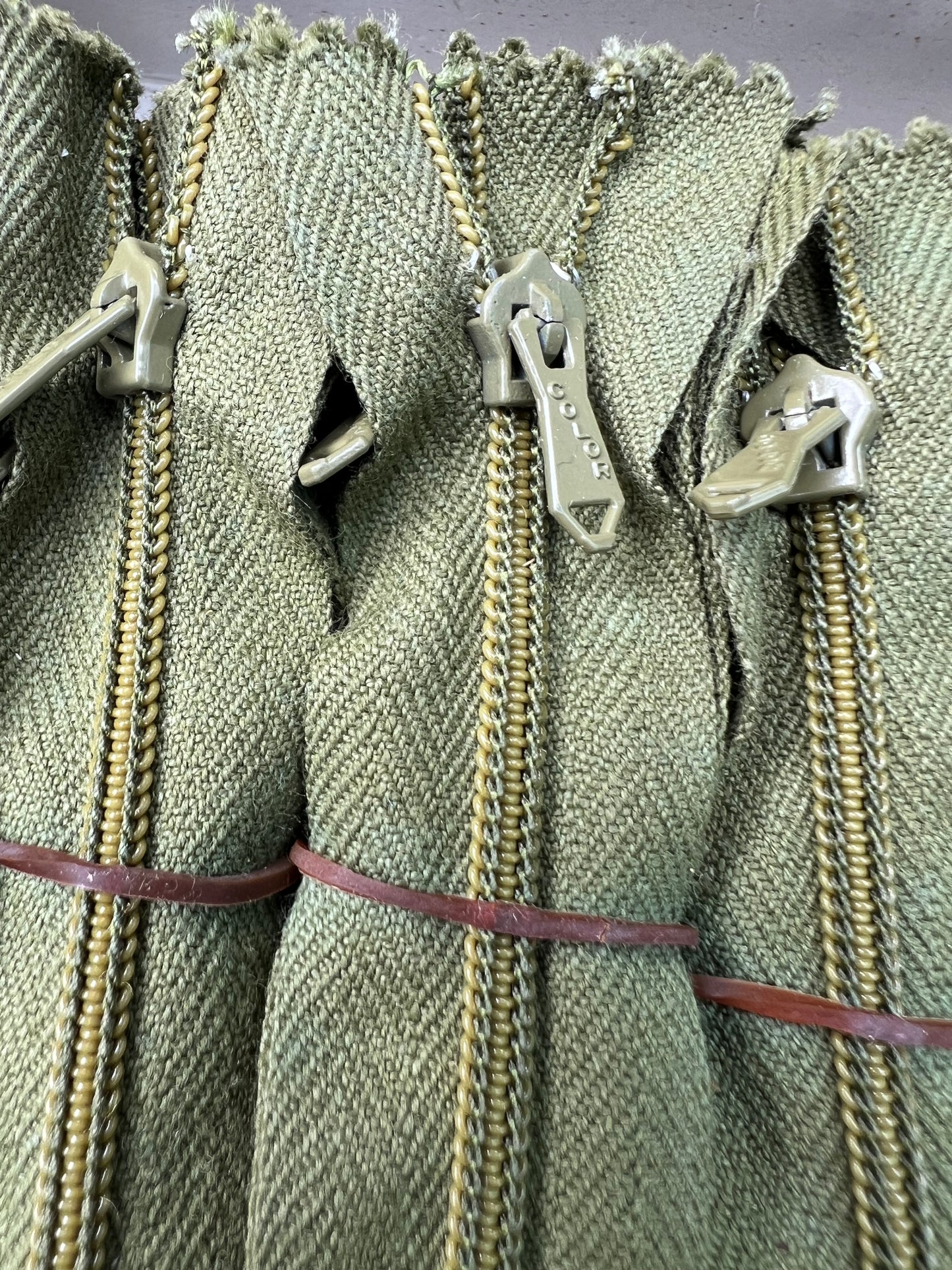 10 Dozen (120) Vintage 7" Sage Green Metal Teeth  Zips