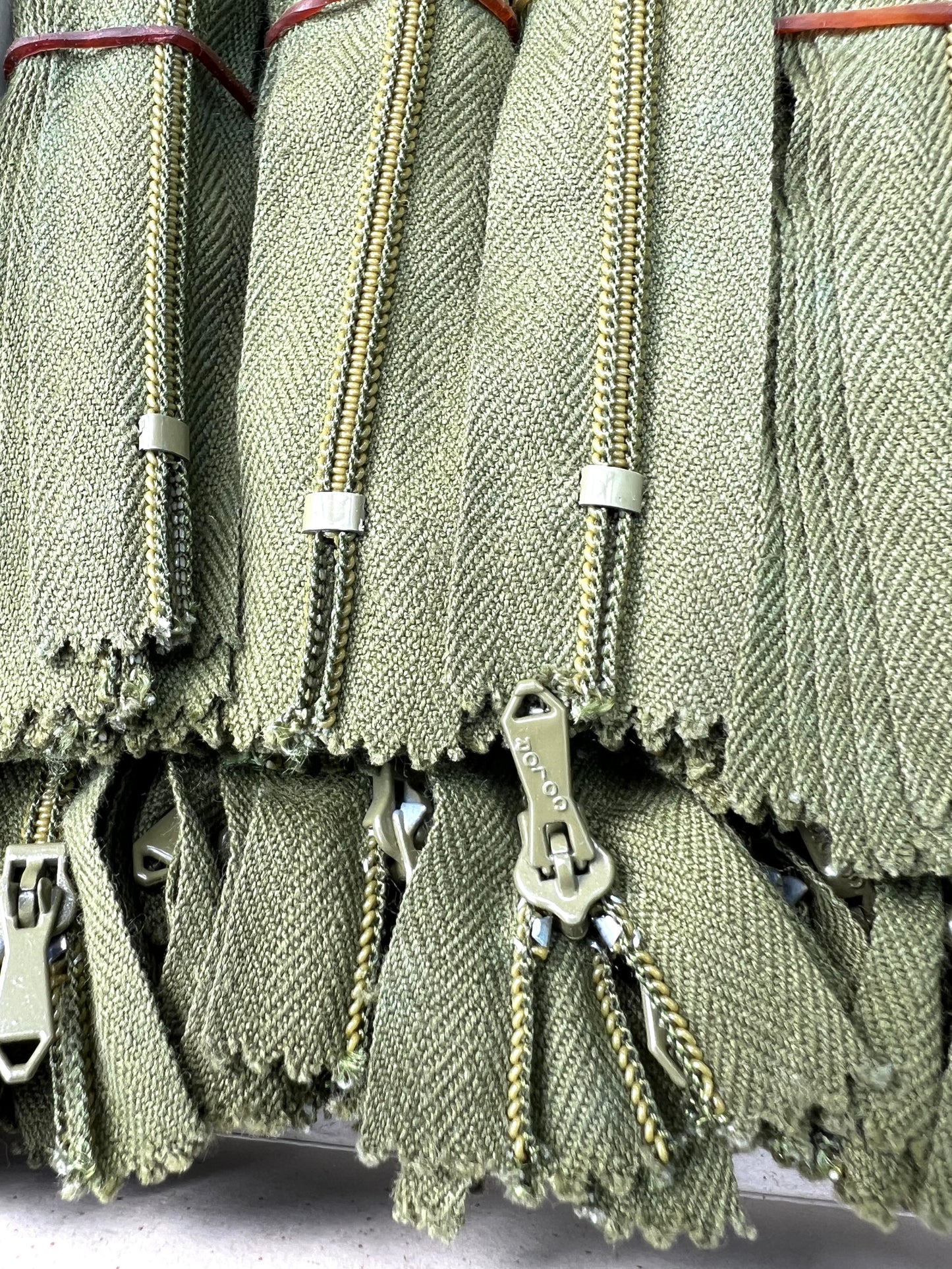 10 Dozen (120) Vintage 7" Sage Green Metal Teeth  Zips