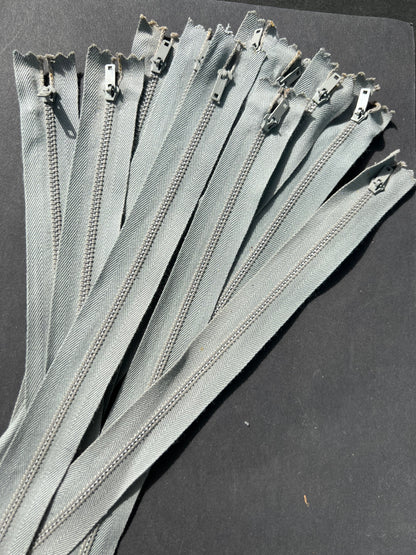 10 Vintage 12" Soft Grey Y.K.K Metal Teeth Zips