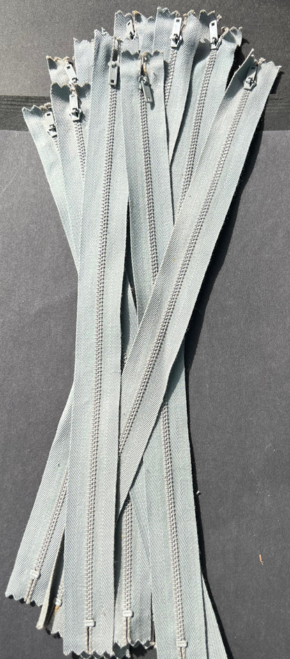10 Vintage 12" Soft Grey Y.K.K Metal Teeth Zips