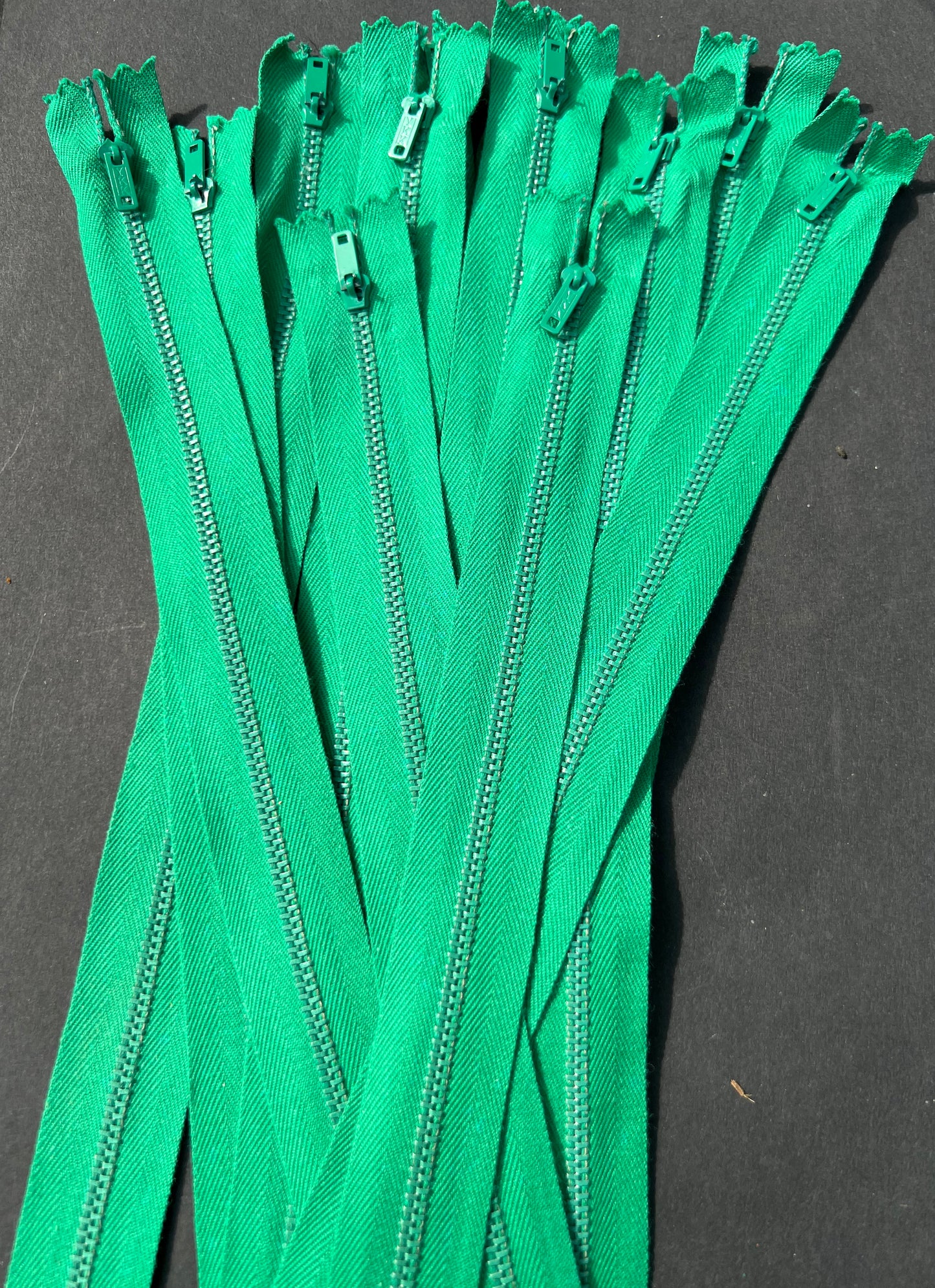 10 Vintage 10" Bright Green Y.K.K Metal Teeth Zips
