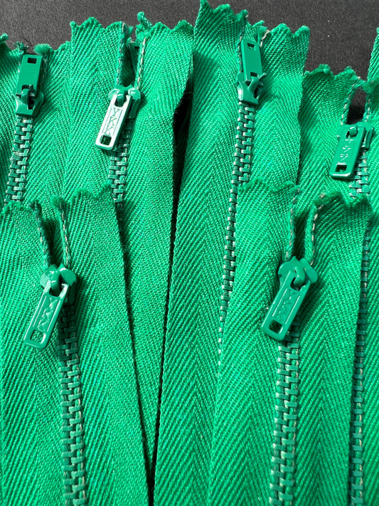 10 Vintage 10" Bright Green Y.K.K Metal Teeth Zips