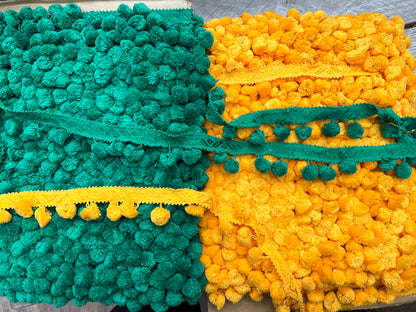 Wholesale Card of 36yds of  Vintage Yellow or Green Pom Pom Trim Made in Japan