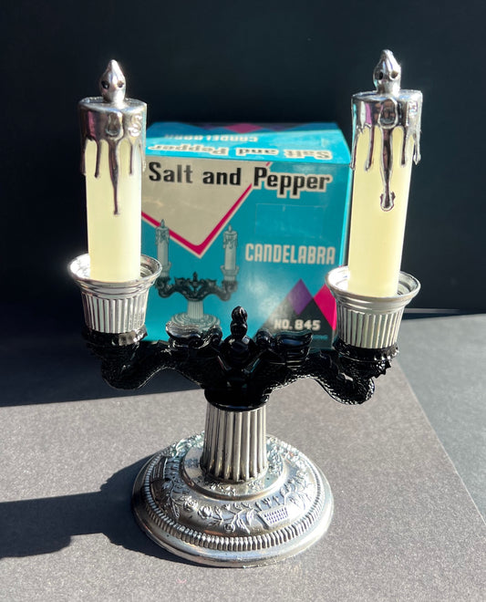 Kitsch Mid Century Dragon Candelabra Salt & Pepper Set- Boxed