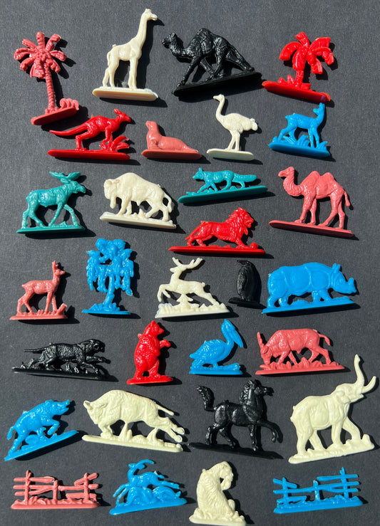30 Wonderful Vintage 3cm Wild Animals, Trees + Fences...on Stands