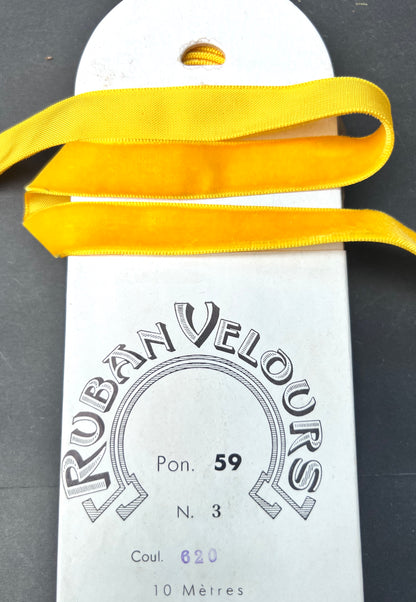10m of Vintage Italian 1.5cm wide Golden Yellow Velvet Ribbon