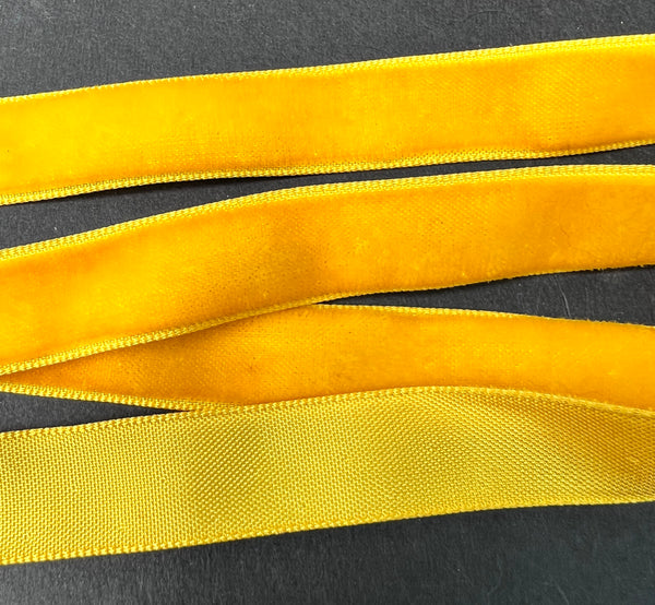 10m of Vintage Italian 1.5cm wide Golden Yellow Velvet Ribbon