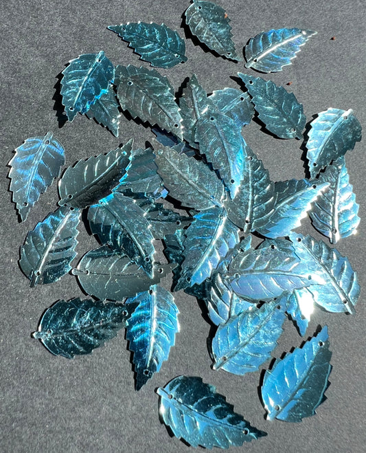 3 Dozen Vintage Shimmery Blue  2.5cm Leaf Sequins For Jewellery Making Etc