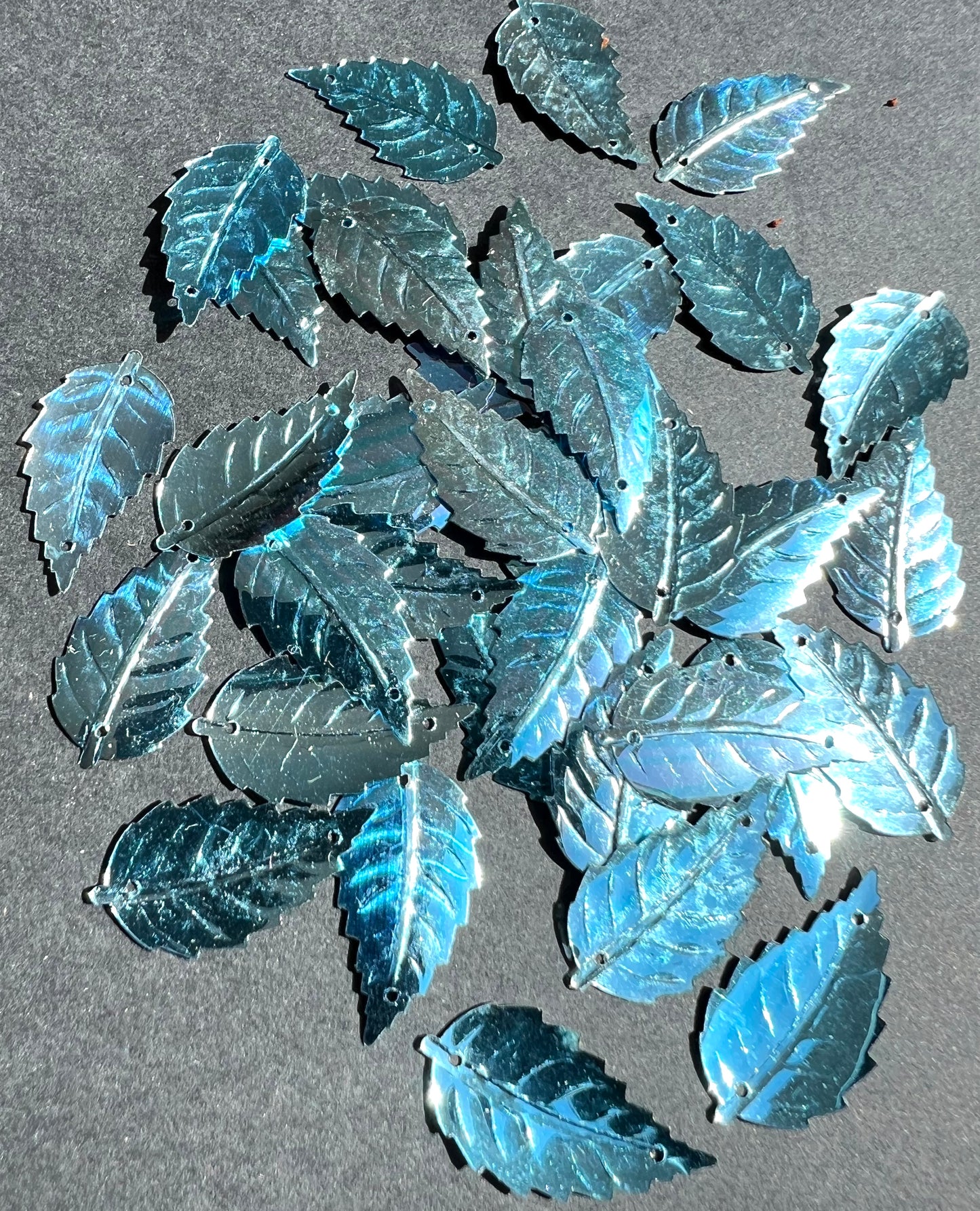 3 Dozen Vintage Shimmery Blue  2.5cm Leaf Sequins For Jewellery Making Etc