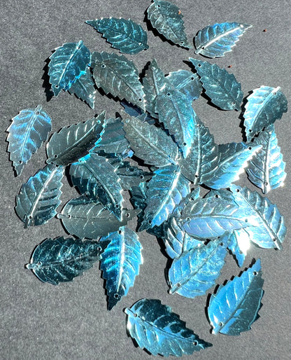 3 Dozen Vintage Shimmery Blue  2.5cm Leaf Sequins For Jewellery Making Etc
