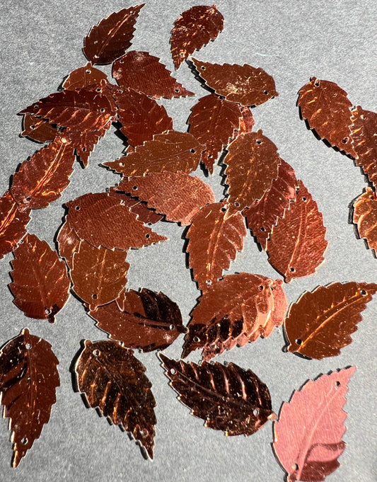 3 Dozen Vintage Shimmery Bronze 2.5cm Leaf Sequins  For Jewellery Making Etc