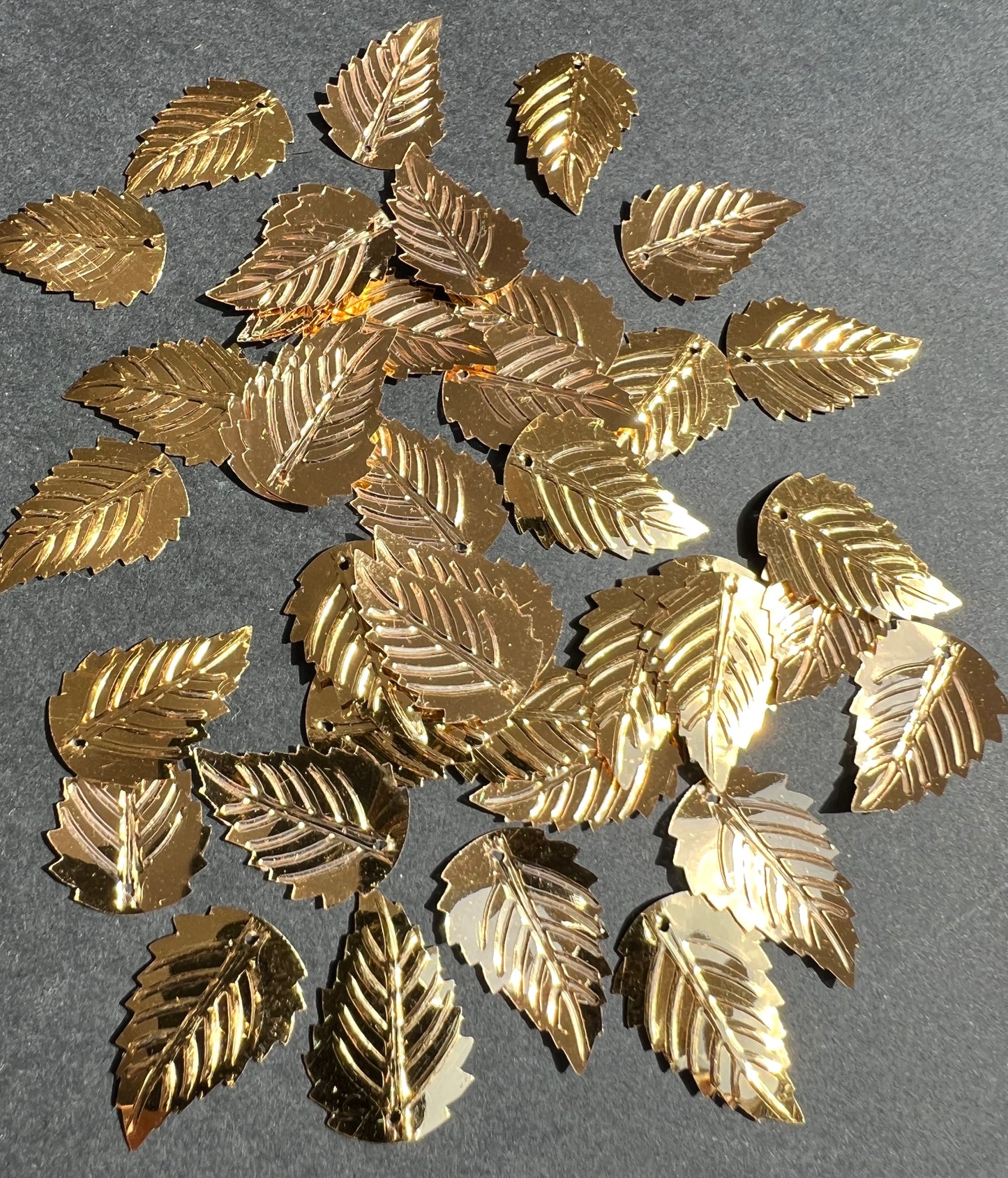 3 Dozen Shiny Vintage Gold  2.5cm Leaf Sequins For Jewellery Making Etc
