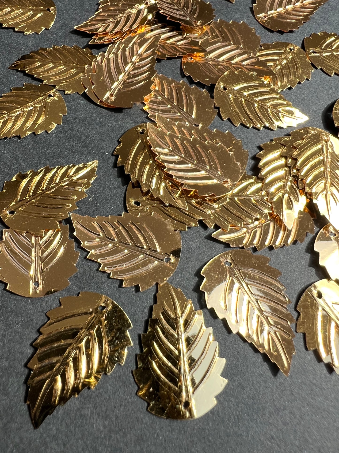 3 Dozen Shiny Vintage Gold  2.5cm Leaf Sequins For Jewellery Making Etc