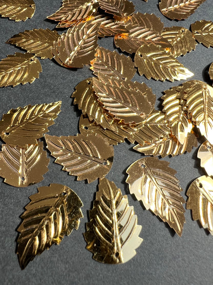 3 Dozen Shiny Vintage Gold  2.5cm Leaf Sequins For Jewellery Making Etc