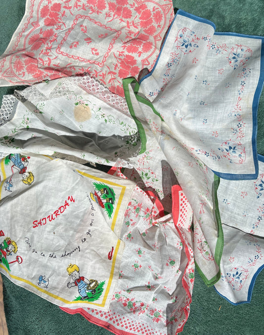 Job Lot of 7 Slightly Grubby Vintage Hankies for Upcycling