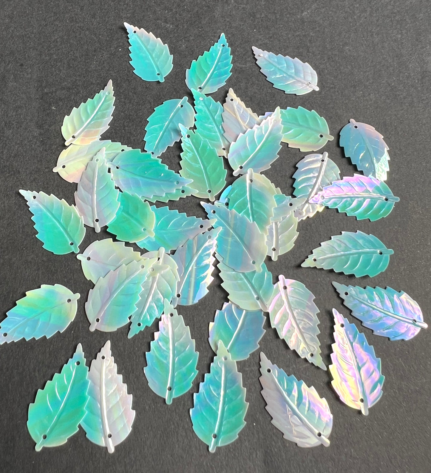 3 Dozen Iridescent Turquoise Blue  2.5cm Leaf Sequins For Jewellery Making Etc