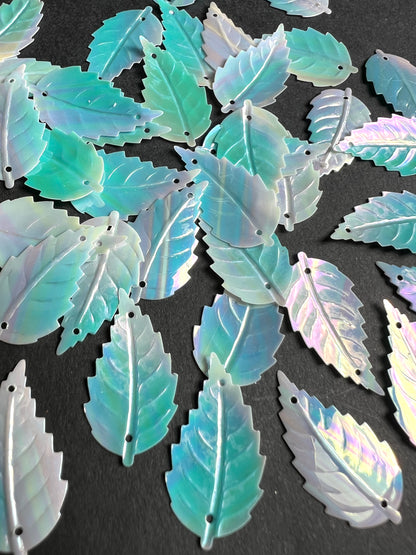 3 Dozen Iridescent Turquoise Blue  2.5cm Leaf Sequins For Jewellery Making Etc
