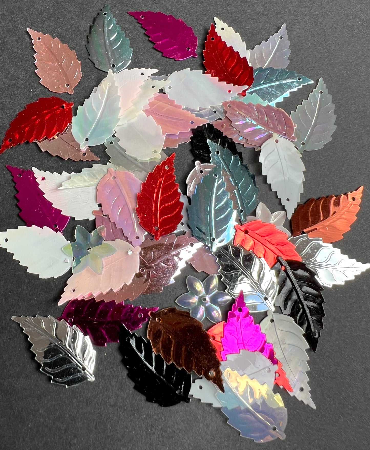 3 Dozen Mixed Colours  2.5cm Leaf Sequins For Jewellery Making Etc