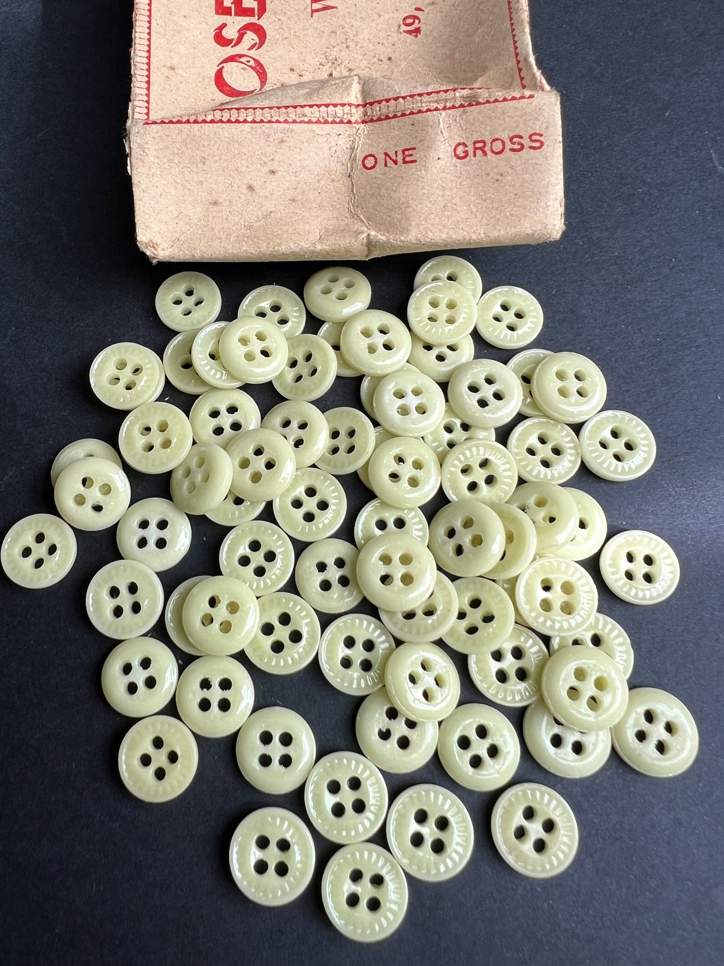 Wholesale 1 Gross (144) of 1cm Lemon Yellow Vintage Glass Buttons