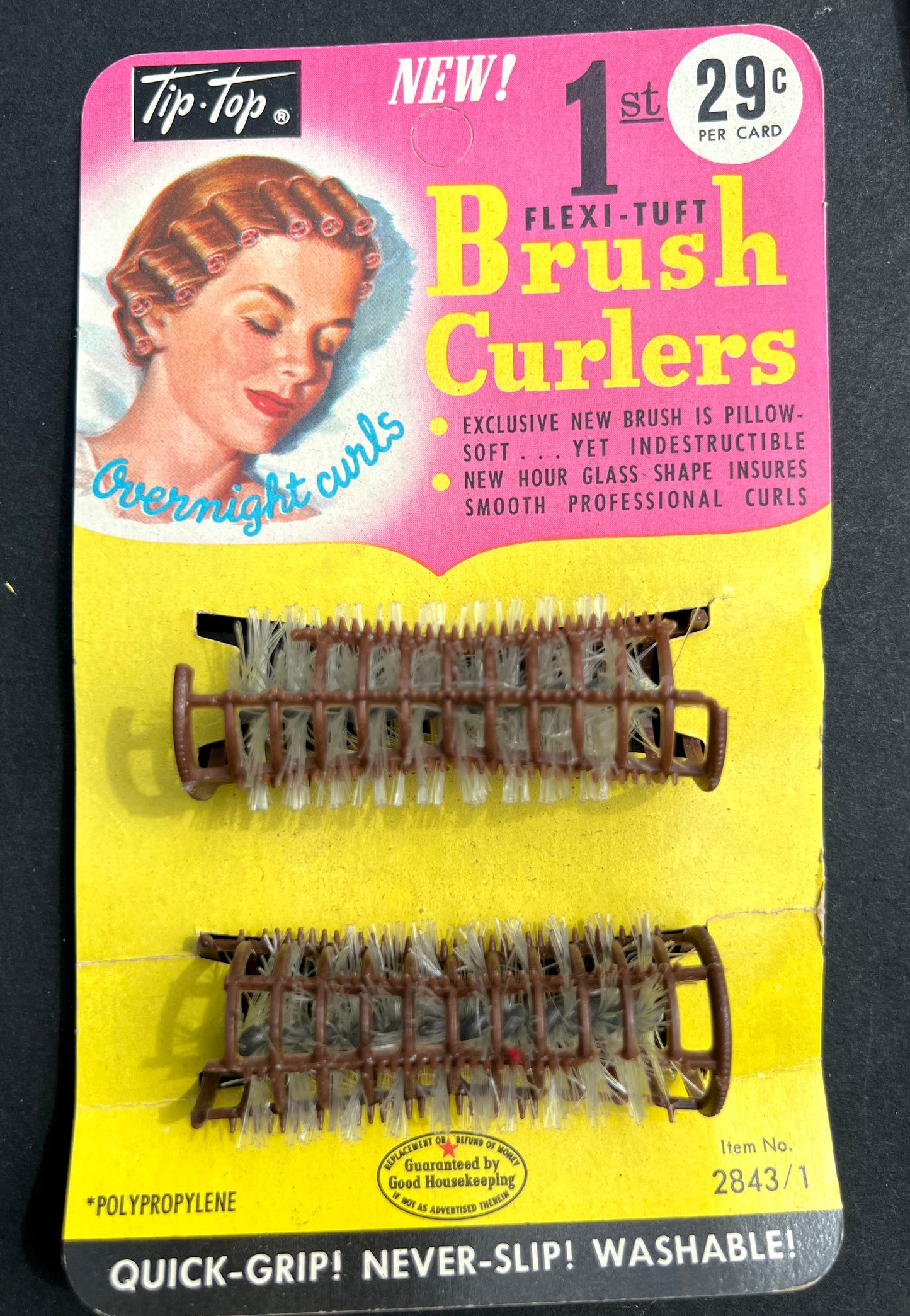 Lovely Vintage Display Card of NEW Tip Top Brush Curlers for Overnight Curls