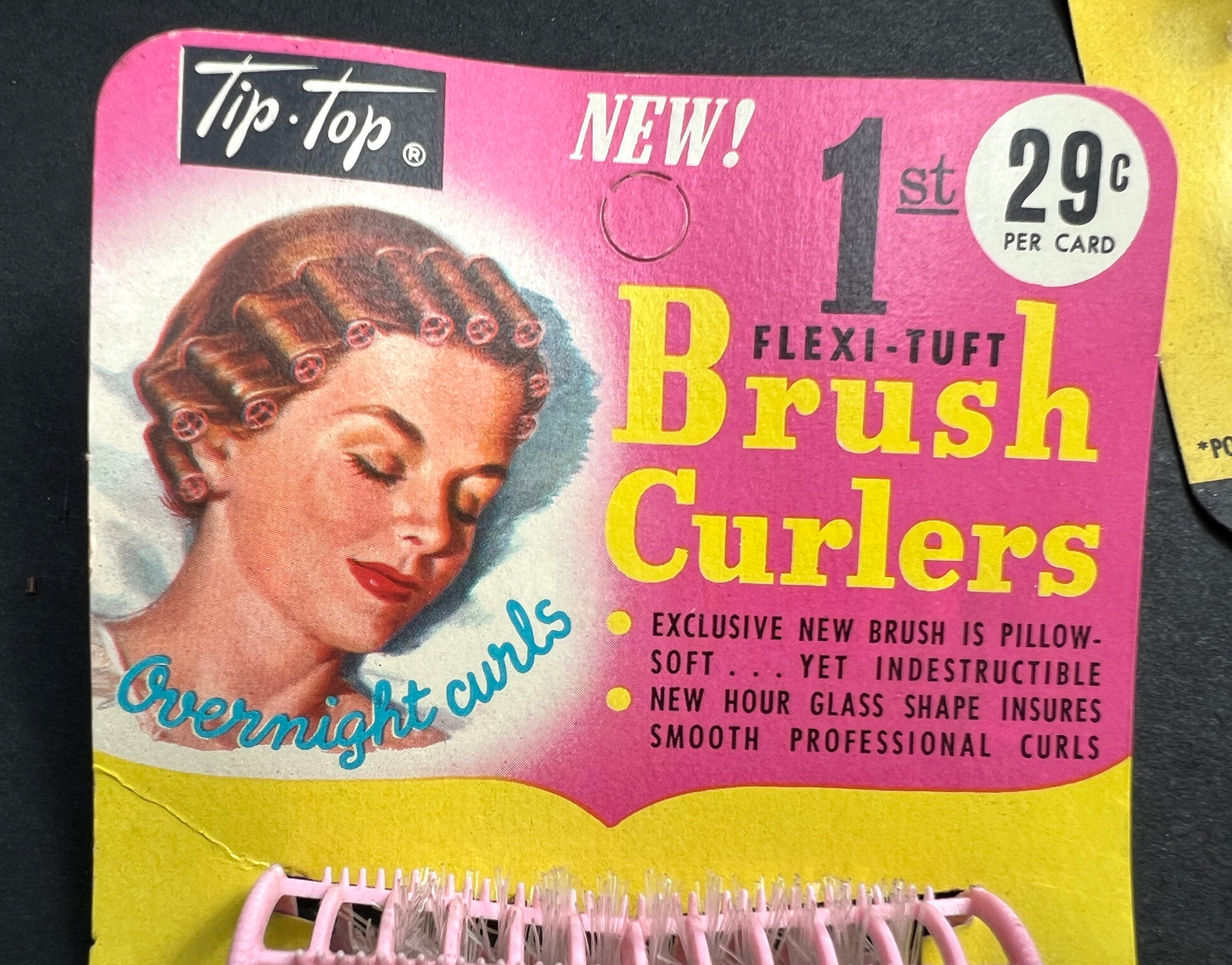 Lovely Vintage Display Card of NEW Tip Top Brush Curlers for Overnight Curls