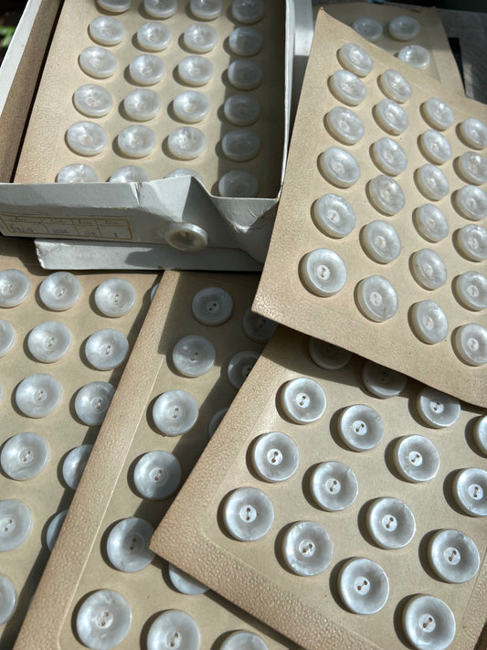 Box of 6 Sheets of 24 Vintage White 2cm Lucite  Buttons