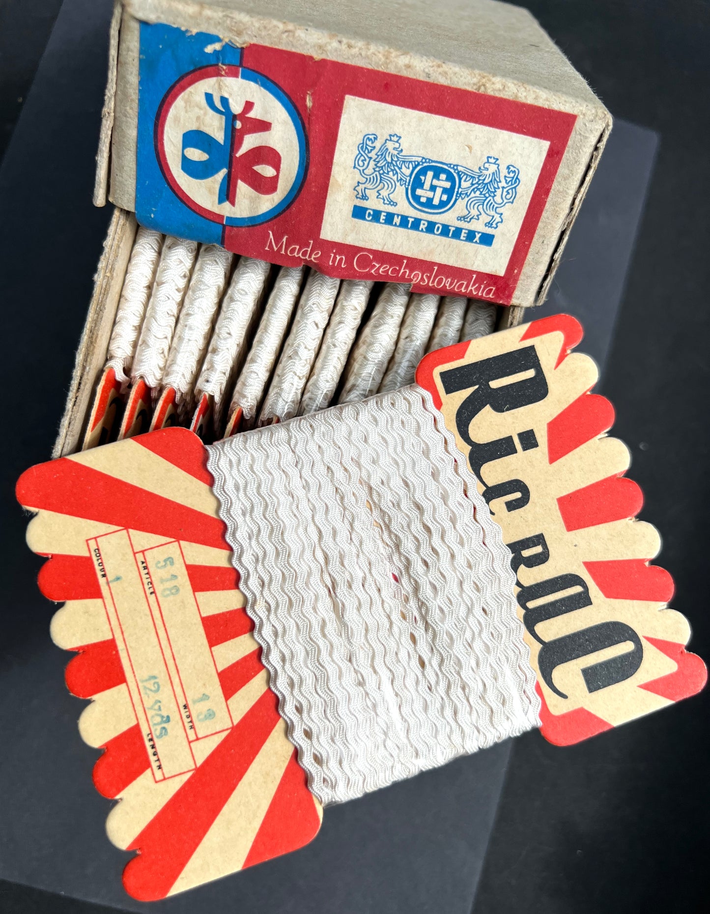 Wholesale box of  12 cards of Vintage 2mm RicRac Made in Czechoslovakia.