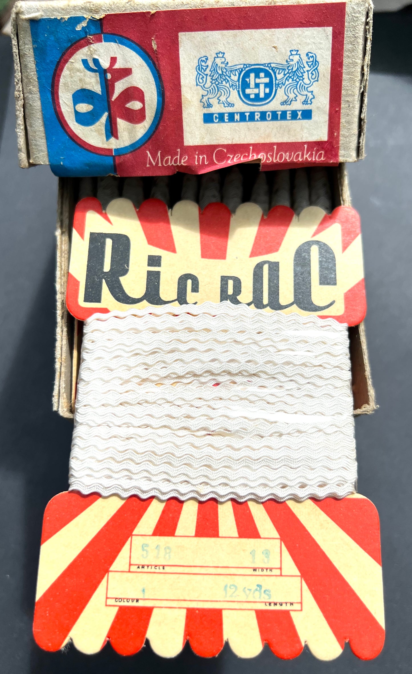 Wholesale box of  12 cards of Vintage 2mm RicRac Made in Czechoslovakia.