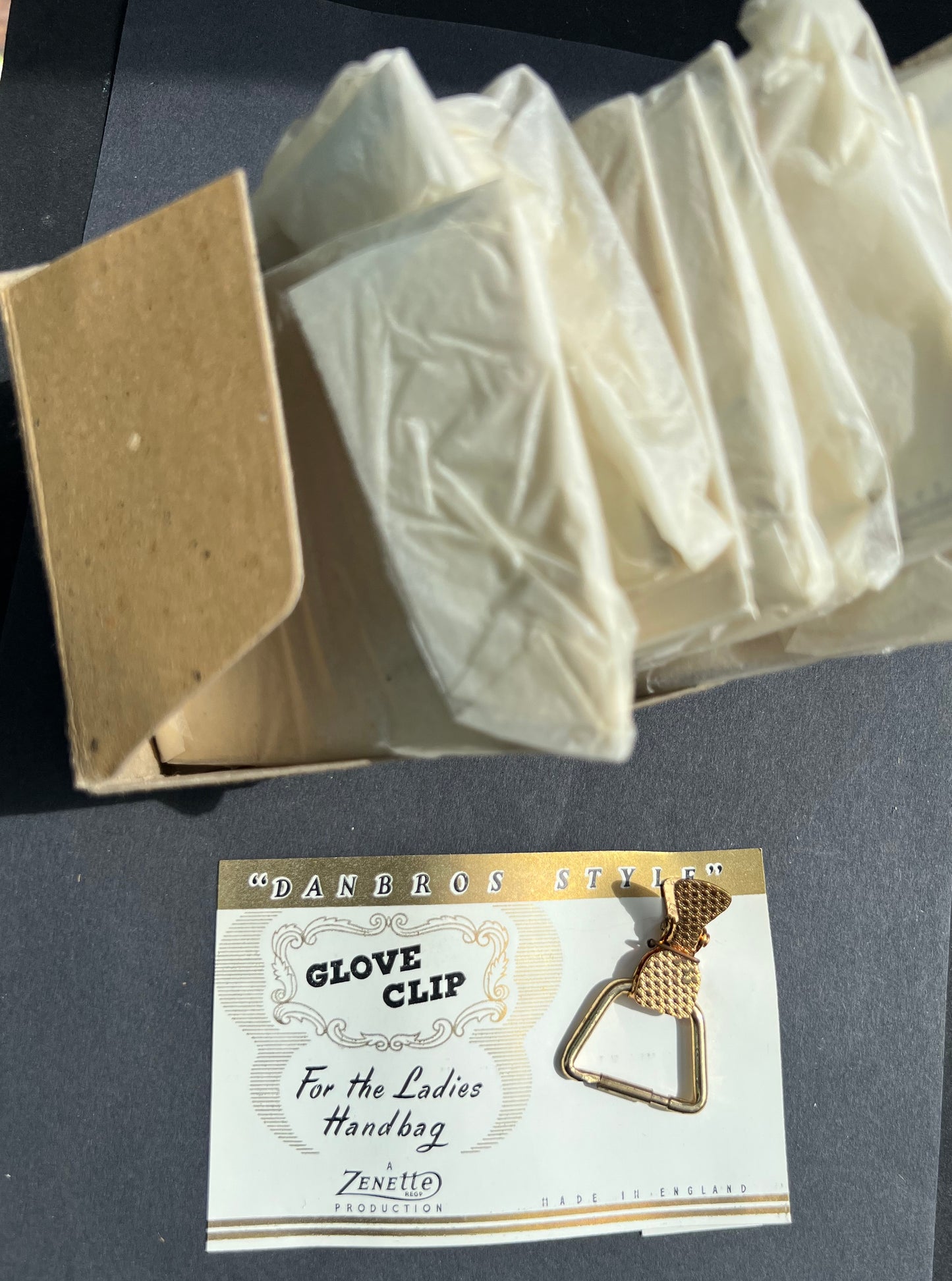 Wholesale Box of 12 1940s GLOVE CLIPs Made in ENGLAND  "For the Ladies Handbag"