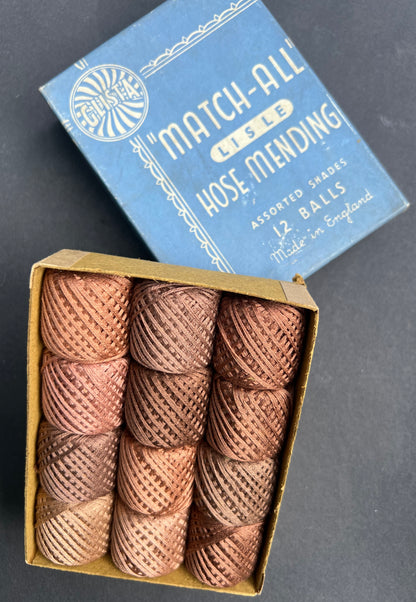 Useful 1940s Box of 12 Different Coloured Spools of "MATCH-ALL" Mending Cotton