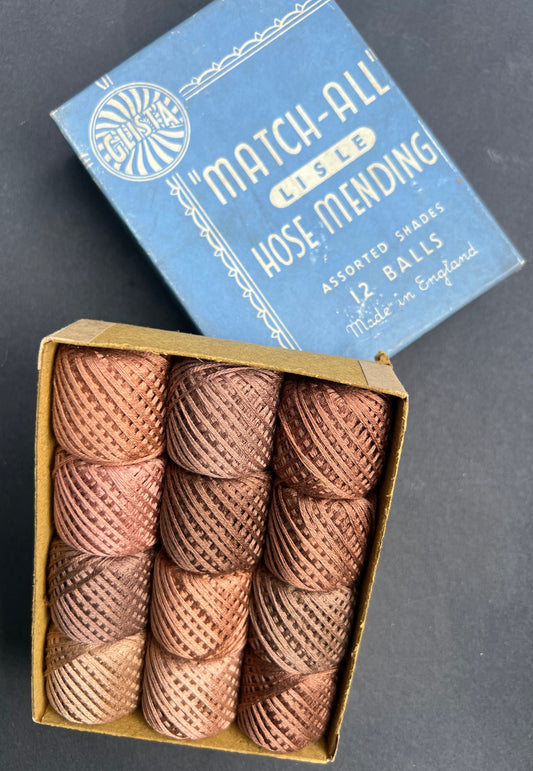 Useful 1940s Box of 12 Different Coloured Spools of "MATCH-ALL" Mending Cotton