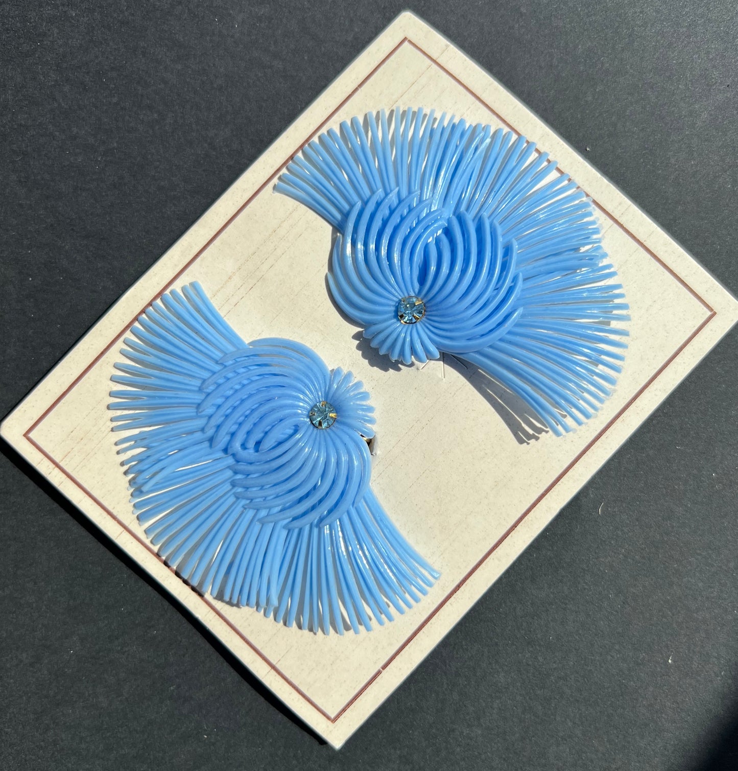 Exotic Blue + Diamante Vintage Clip-On Earrings