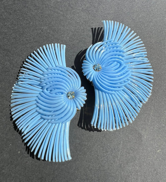 Exotic Blue + Diamante Vintage Clip-On Earrings
